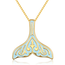 Load image into Gallery viewer, Golden Blue Mermaid Tail Necklace