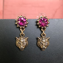 Load image into Gallery viewer, Faux Ruby Retro Tiger Earrings
