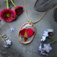 Load image into Gallery viewer, Dried Rose Trimmed in Gold Necklace