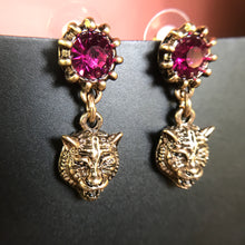 Load image into Gallery viewer, Faux Ruby Retro Tiger Earrings