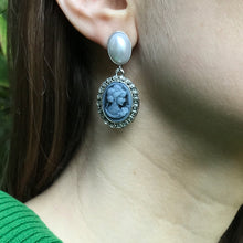 Load image into Gallery viewer, Blue Cameo Earrings