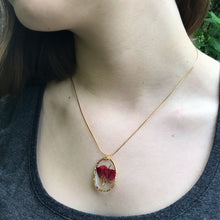 Load image into Gallery viewer, Dried Rose Trimmed in Gold Necklace