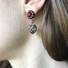 Load image into Gallery viewer, Faux Ruby Retro Tiger Earrings
