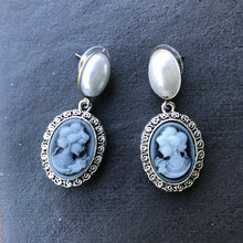 Load image into Gallery viewer, Blue Cameo Earrings