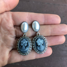 Load image into Gallery viewer, Blue Cameo Earrings