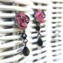 Load image into Gallery viewer, Pink Rose with Black Beads Earrings