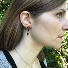 Load image into Gallery viewer, Pink Rose with Black Beads Earrings