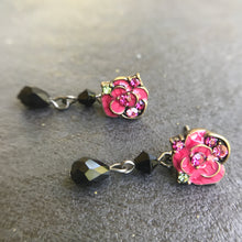 Load image into Gallery viewer, Pink Rose with Black Beads Earrings