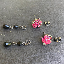 Load image into Gallery viewer, Pink Rose with Black Beads Earrings